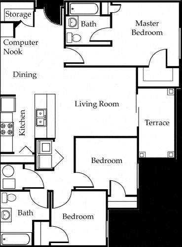 Three Bedroom Two Bathroom floor plan